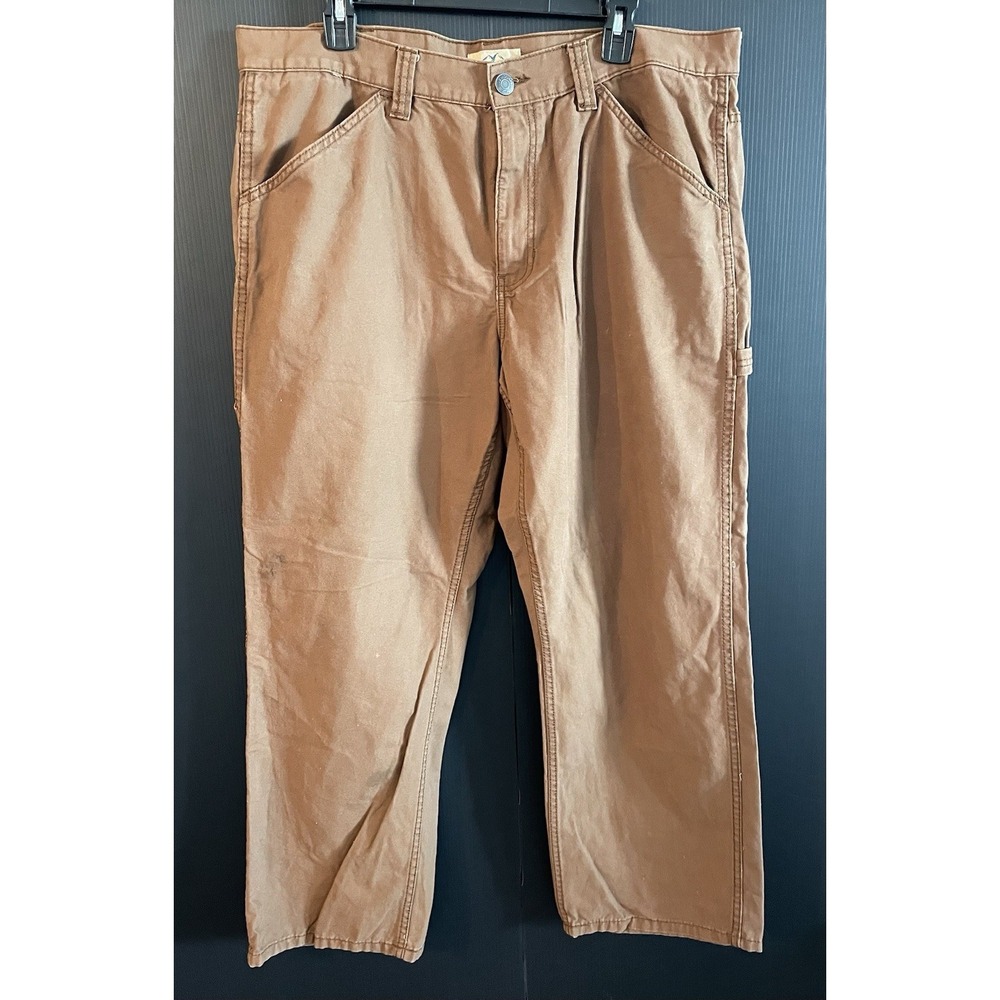 Blue Mountain Mens 40x30 Canvas Carpenter Work Pants Cotton Brown Rugged Outdoor